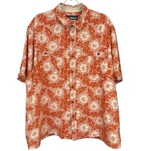 Reyn Spooner Hawaiian Shirt Mens Linen blend  Orange Floral Button Down XXL